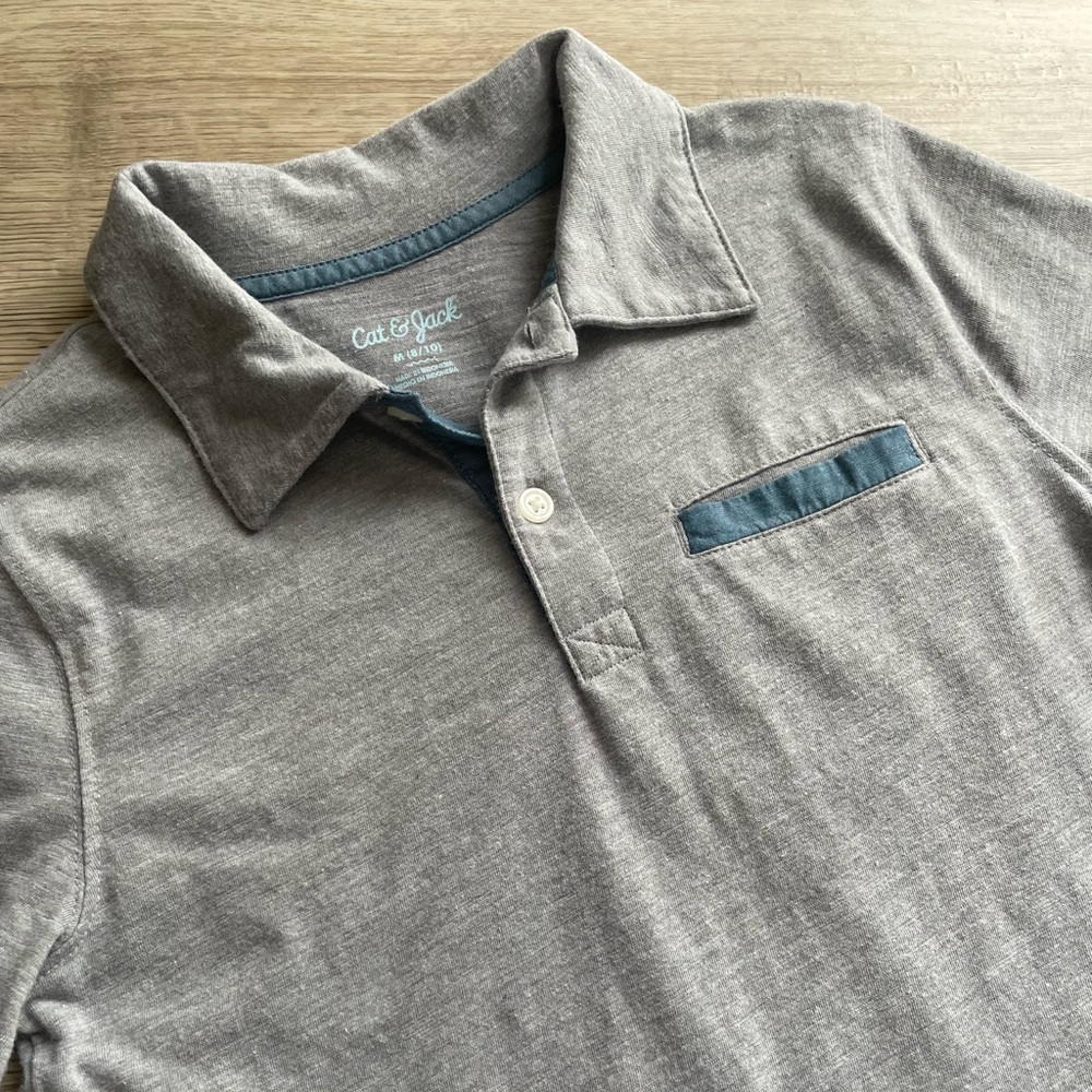 3/$30 | Cat & Jack | Gray Polo with Blue Trim Detail | Boys M (8-10) - Picture 2 of 9